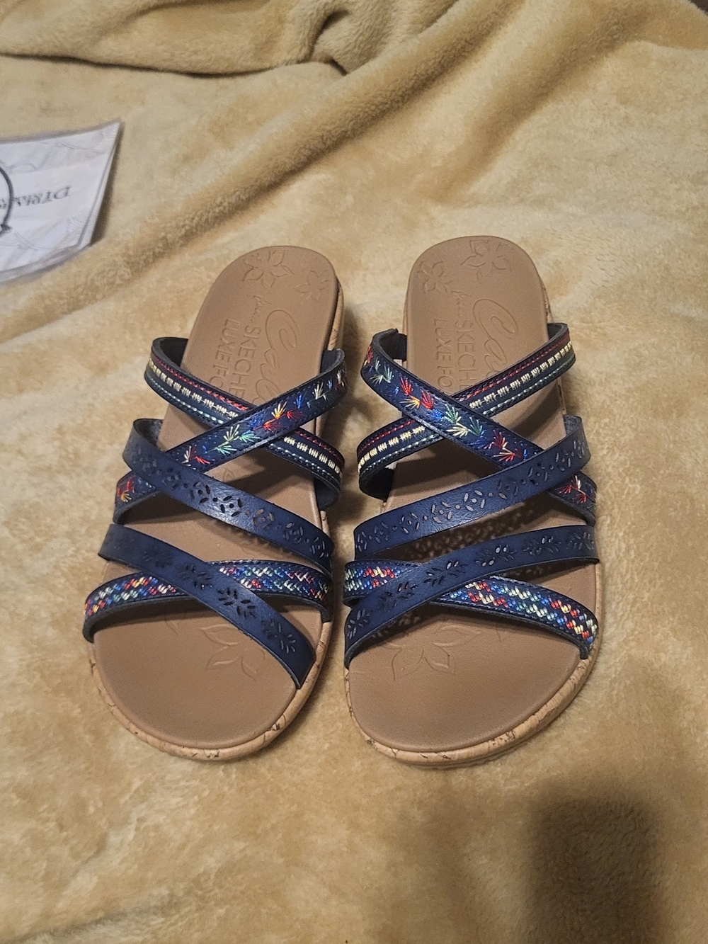 Skechers Cali Navy Sandals w/ Multicolor Accents 7.5 Wide - New W/o Tag